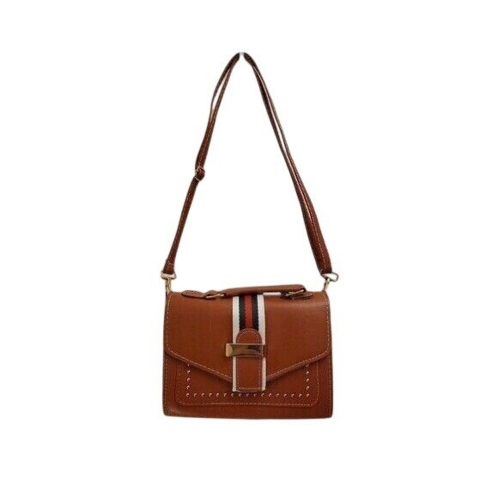 Crossbody Bag Satchel Purse, Striped Accent, Studded, Adjustable Strap